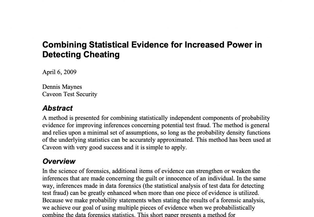 Combining Statistical Evidence for Increased Power in Detecting Cheating​: White Paper