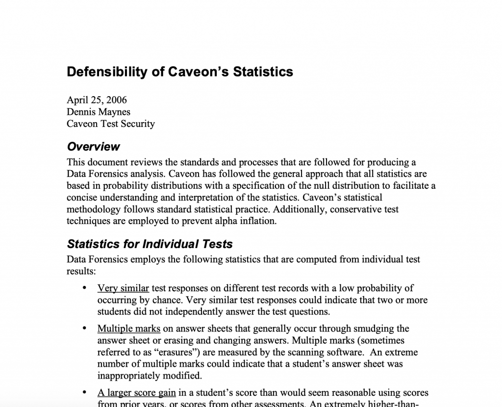 Defensibility of Caveon's Statistics​: White Paper
